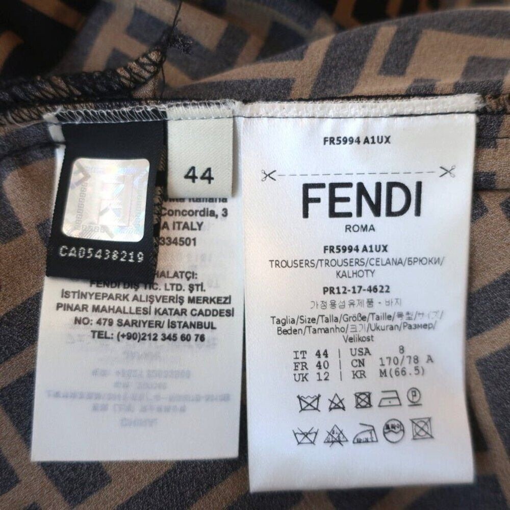 Fendi FF Logo Print Pajama Trousers Brown/Black Silk Twill Size 44 - Picture 7 of 10
